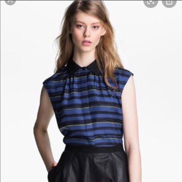 Miss Wu by Jason Wu silk blue black striped blouse - Picture 8 of 8